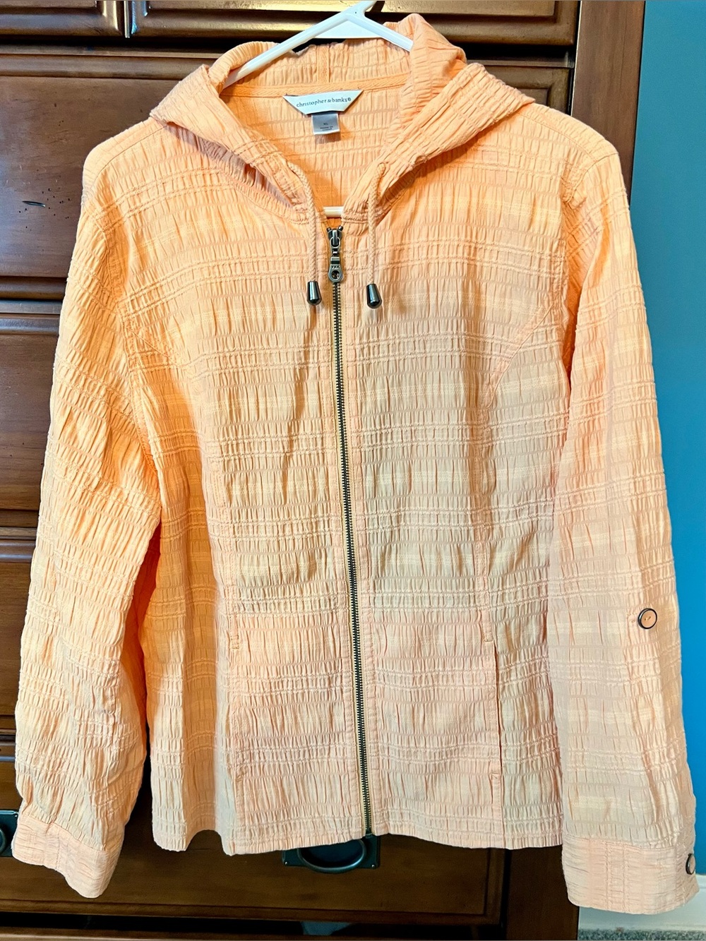 Christopher & Banks Peach Crinkle Zip Hooded Jacket